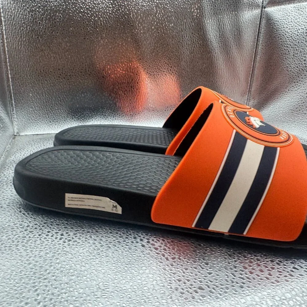 Size M(9-10) Denver Broncos Multicolor Mens Striped Raised Slide Sandals‎